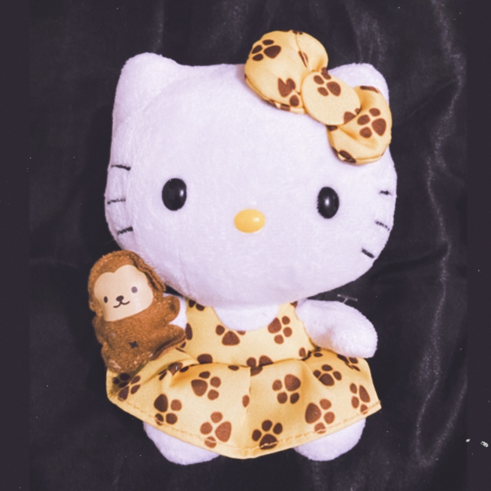 Hello kitty holding monkey plushie